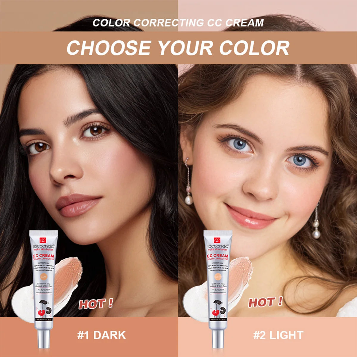 45ml Color Correcting CC Cream Moisturizing Waterproof Sweat-proof Makeup Before Concealer Lasting Women Makeup Change CC Cream