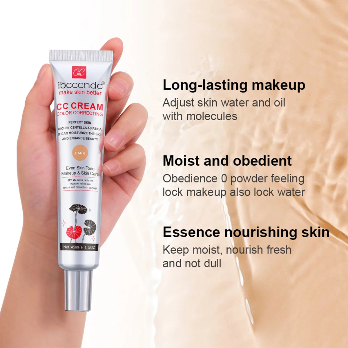 45ml Color Correcting CC Cream Moisturizing Waterproof Sweat-proof Makeup Before Concealer Lasting Women Makeup Change CC Cream