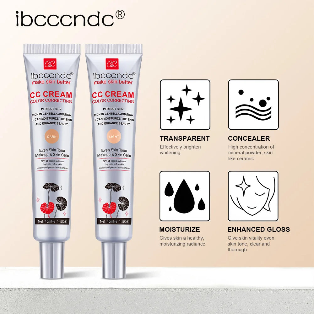 45ml Color Correcting CC Cream Moisturizing Waterproof Sweat-proof Makeup Before Concealer Lasting Women Makeup Change CC Cream