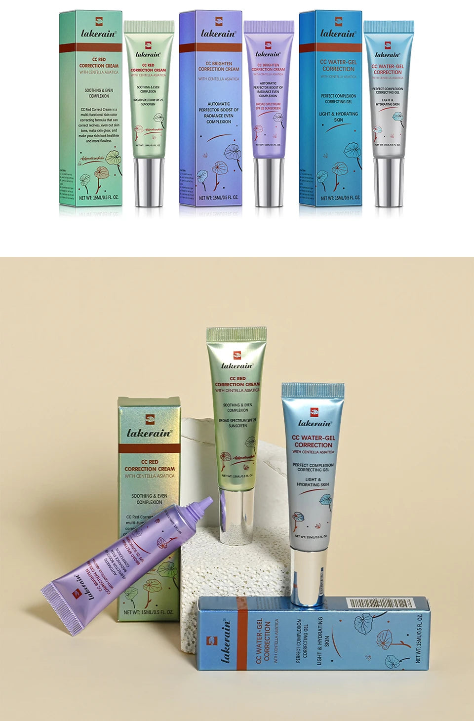 45ml Color Correcting CC Cream Moisturizing Waterproof Sweat-proof Makeup Before Concealer Lasting Women Makeup Change CC Cream