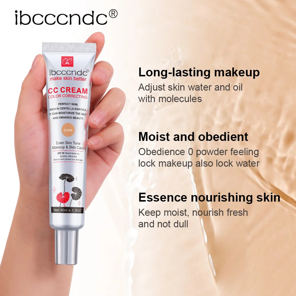 45ml Color Correcting CC Cream Moisturizing Waterproof Sweat-proof Makeup Before Concealer Lasting Women Makeup Change CC Cream