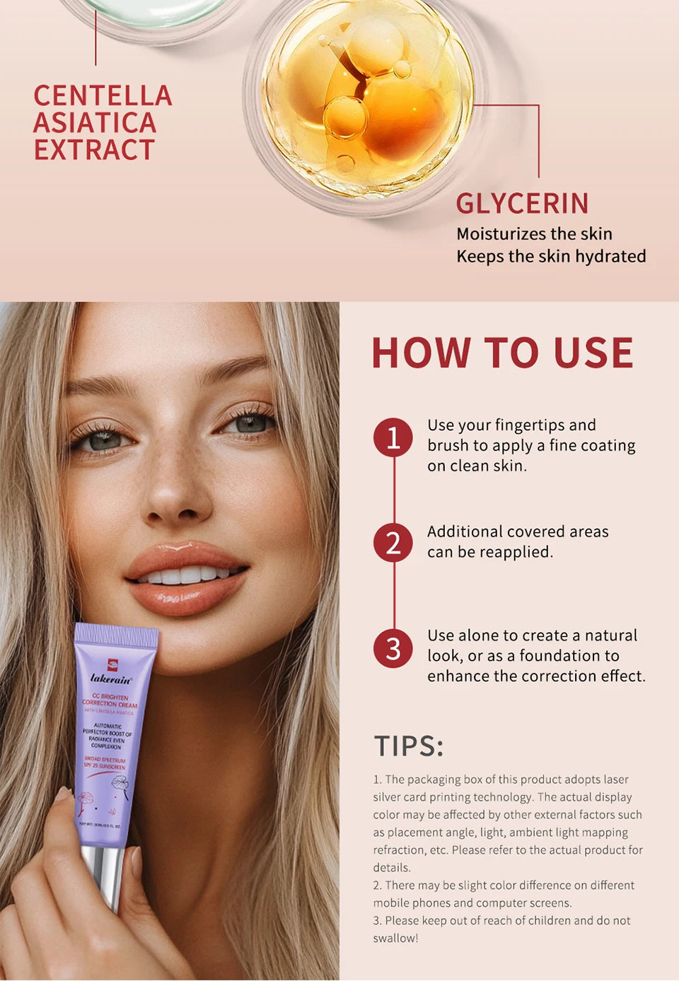 45ml Color Correcting CC Cream Moisturizing Waterproof Sweat-proof Makeup Before Concealer Lasting Women Makeup Change CC Cream