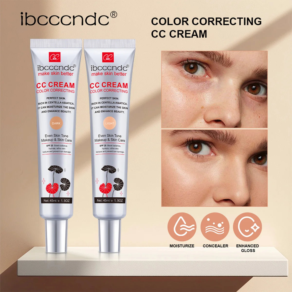 45ml Color Correcting CC Cream Moisturizing Waterproof Sweat-proof Makeup Before Concealer Lasting Women Makeup Change CC Cream